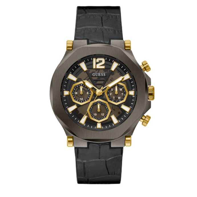 Guess Dress Black Leather Analog Quartz Watch For Men GW0492G1