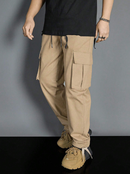 Manfinity Hypemode Men Plus Plain Drawstring Waist Cargo Pants