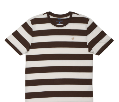 GIORDANO Men's Cotton Jersey Stripe Frog Tee T-Shirt - 21 - Snow White / Pottery Brown