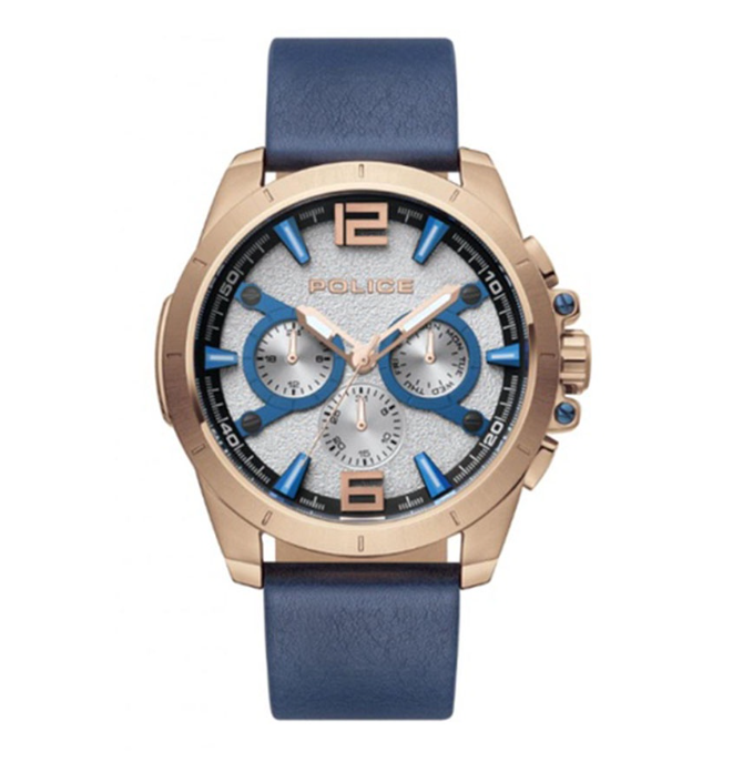 Police Rennes Blue Leather Analog Quartz Watch For Men PPL.15977JBCR/04