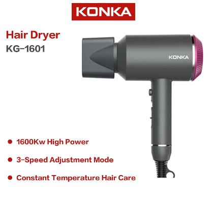 KONKA 1000W/1600W Anion Hair Dryer Hair Blower Portable Hair Dryer Constant Temperature Hair Dryer Black