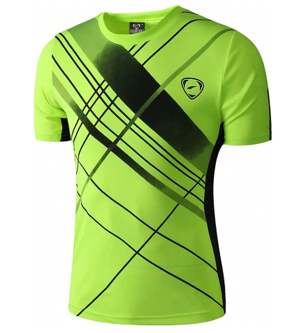 jeansian 1pc Green-Yellow Men's Short Sleeve Sports T-Shirt, Tight-Fitting For Tennis, Golf, Bowling, Badminton, Running, Quick-Drying Shirt, LSL133