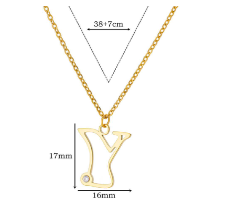 Zircon Initial Letter Necklace for Women Stainless Steel Gold Plated Chains Choker Name Pendant Necklaces New Vintage Jewelry Y