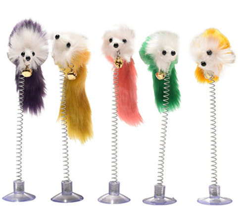 Pet Cat Toys Sucker Spring Feather Mouse Shape Funny Interactive Toy for Kitten