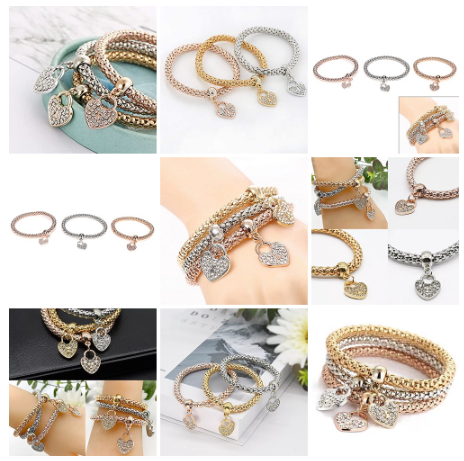 Women 3Pcs Gold Rose Gold Bracelets Set Rhinestone Bangle