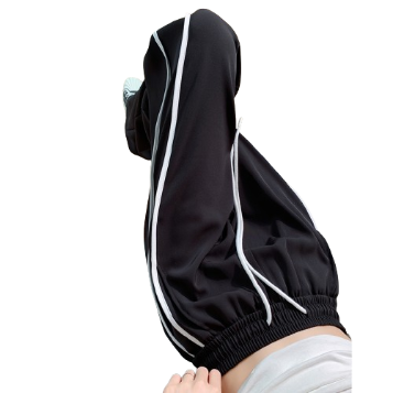 Lovito Women Casual Plain Contrast Binding Pocket Drawstring Pants LNA38256 (Black)