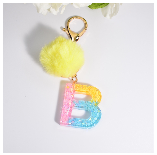 Fashion A-Z 26 Letters Iridescent Keychains Star Sequins Filling Resin Keyrings Women Bag Ornaments Exquisite Key Holder Charms B