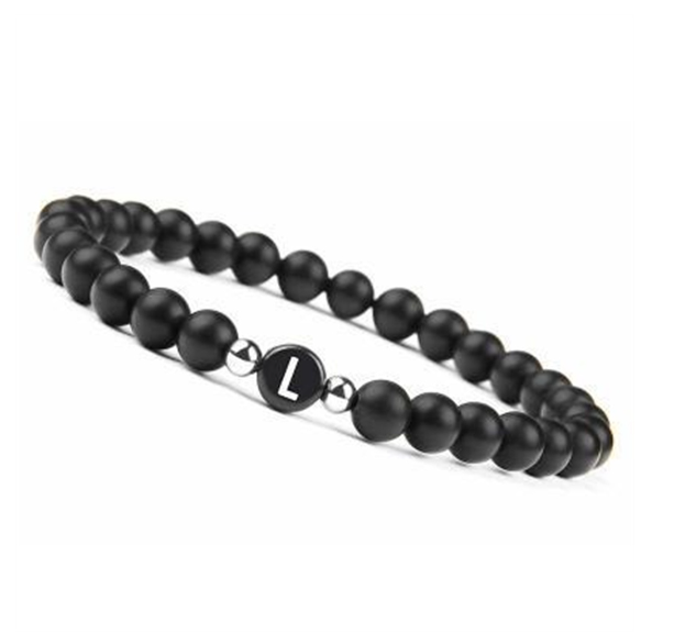 6mm Black Frosted Stone Beaded Bracelet Unisex 26 Initials Letters Name Bracelet With Elastic Rope For Couple Friendship Gifts L
