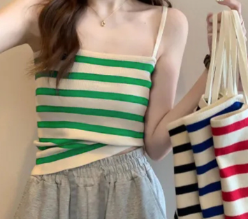Lovito Women Casual Striped Stripe Tank Top LNE30116 (Red Green Blue Black)