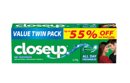 Closeup Gel Toothpaste with Antibacterial Zinc Menthol Fresh 120g Twin Pack