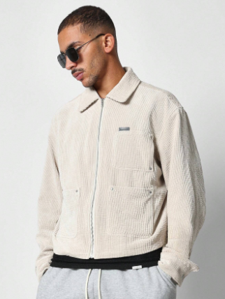 SUMWON Crop Fit Zip Through Corduroy Worker Jacket