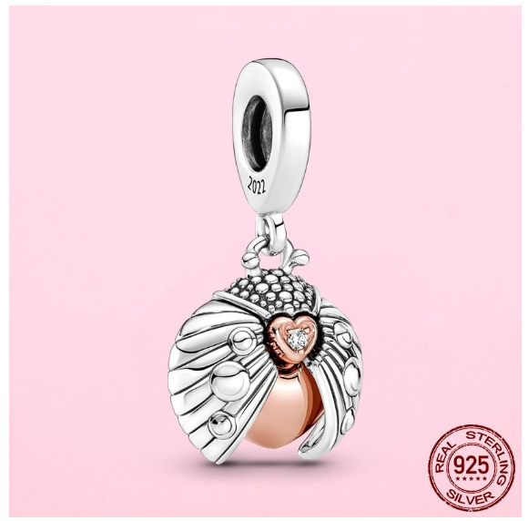 925 Sterling Silver Flamingo Leaf Rose Flower Charm CZ Luxury Pandora Pendant Fit Pandora Bracelet Necklace For Women DIY Making S23