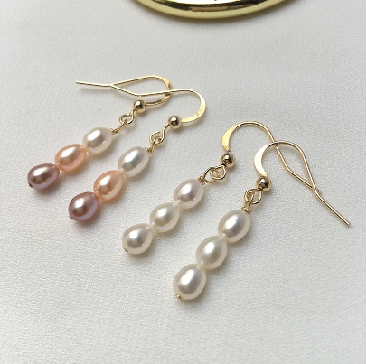 Natural freshwater pearl long earrings  14K gold plated tassel earrings
