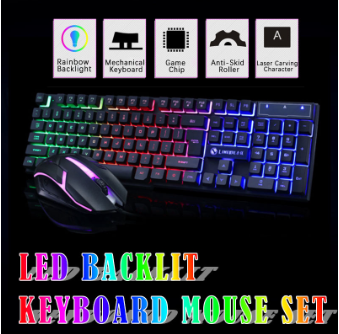 【COD】Keyboard set 104 keys Rainbow Gaming USB Wired Keyboard colorful button Mouse suit LED Backlit