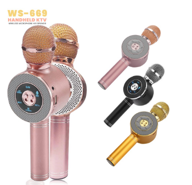WS-669 Portable Handheld KTV Wireless Bluetooth Microphone HiFi Speaker with LED Disco Lights