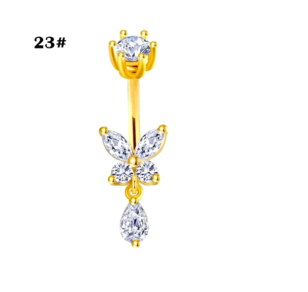 Gold Belly Button Ring with Diamonds and Zirconia Belly Button Clasp Piercing Belly Button Nail
