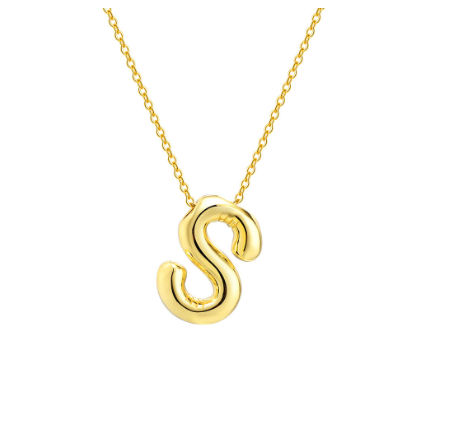 Meaeguet Initial Necklace for Women Girls,Dainty Gold Balloon Bubble Letter Necklace Layered Necklaces Puffy Name Personalized S