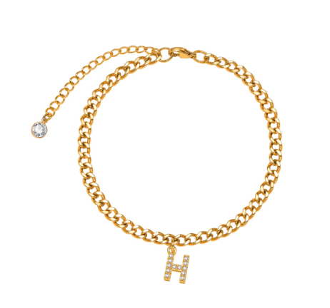 Vnox Initial Ankle Bracelets for Women, 14K Gold Plated Cuban Chain Initial Anklets for Women Anklet Foot Jewelry 19