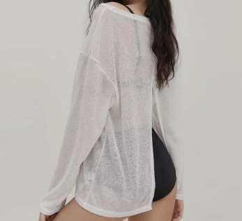 Casual Plain Textured Fabric Basic Slit Cover Up for Women L50AD018 White