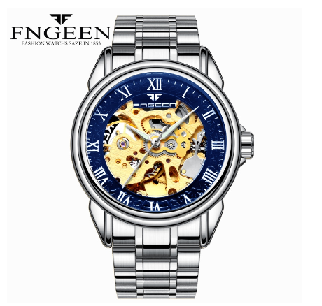 FNGEEN 8866 Men's Automatic Mechanical Watch SILVER BLUE