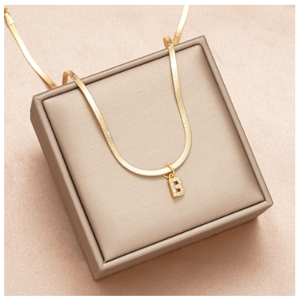 Luxury 18K Gold A-Z Initial Letter Necklace for Women Stainless Steel Snake Zircon Pendant Choker Accessories Jewelry B