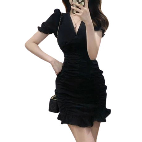 Lovito Women Pleated Dress Lne19115 (Black)