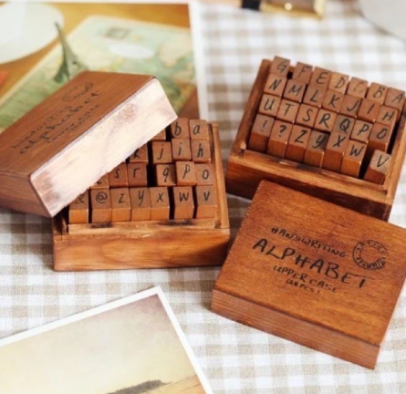 Schoolbook Alphabet Stamps with Box Case/ Handwriting Stamp with Box