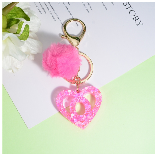 Pink Heart A-Z 26 Initials Keychain With Furball Fashion Letter Resin Keyring For Women Bag Ornaments Car Key Accessories Gifts O