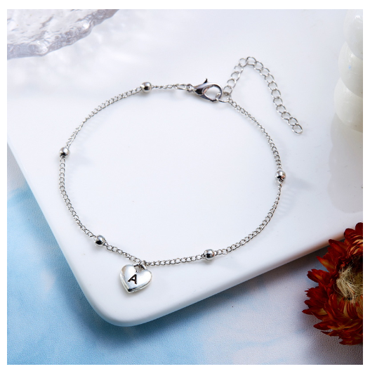 Fashion Silver Plated 26 Letters Initials Alphabet Bracelet Adjustable Bangle Women Jewelry Mother's Day Gift A