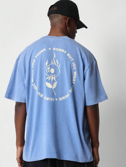 SUMWON Regular Fit Washed Tee With Skull Back Print College Ready