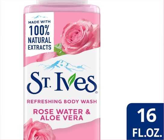 St. Ives Rose Water & Aloe Vera Refreshing Body Wash Made with 100% Natural Exfoliants 16OZ