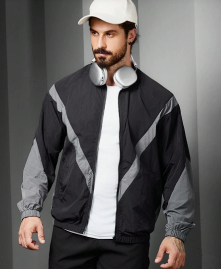 Men's Colorblocked Zipper Front Casual Loose Sports Jacket