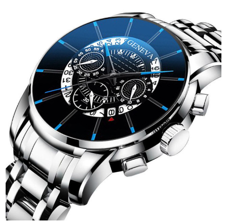 GENEVA Fashion Watch Men Stainless Steel Waterproof Quartz Casual Wacthes STEEL SILVER BLACK
