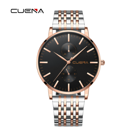CUENA Original Brand New Men's Watch Fashion Business Luxury Automatic Calendar Sports Stainless Steel Wrist Strap Waterproof  Watch SILVER ROSEGOLD BLACK