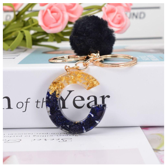 Lanfy Black Pompom Letter Keychain 26 Letter Initials Alphabet A To Z 26 Alphabet Keyring Cute A To Z 26 Black Pompom Resin Birthday Gifts C