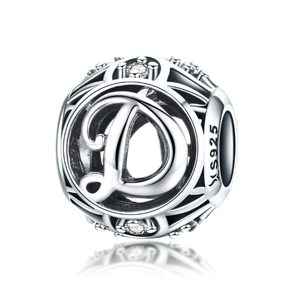 Bamoer 26 Letters A to Z Charm Sterling Silver 925 Bead For Bracelet & Necklace DIY Fashion Accessories D