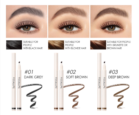 FOCALLURE 2PCS Eye Makeup Set 4 Fork Liquid Eyebrow Pencil Waterproof Eyeliner 24 Hour Long Lasting High Pigment