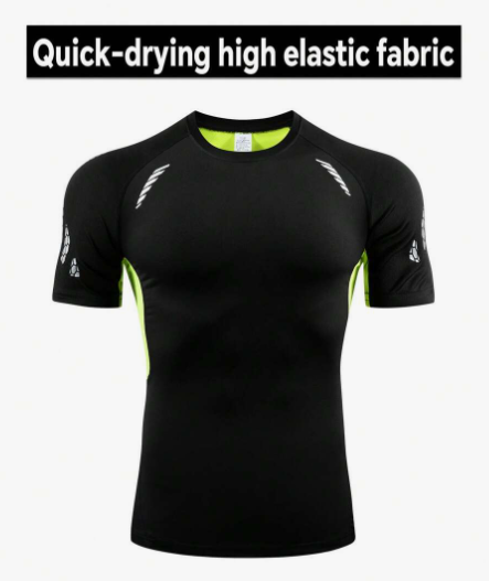 Men's Compression Short Sleeve Fitness Top, Quick Dry Moisture Absorption Gym Base Layer, Sports T-Shirt