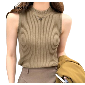 Lovito Women Elegant Plain Basic Knit Top LNE42052