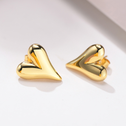 Heart Stud Earrings with Butterfly Plug Stainless Steel Earring for Women