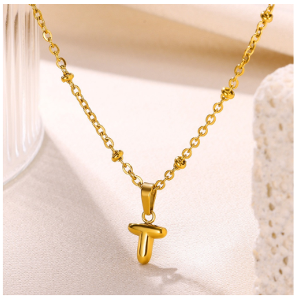 Letter Necklace for Women, 18K Gold Plated Balloon Initial Necklaces Personalized Gold A-Z Alphabet Pendant Cute Name Choker Necklace T