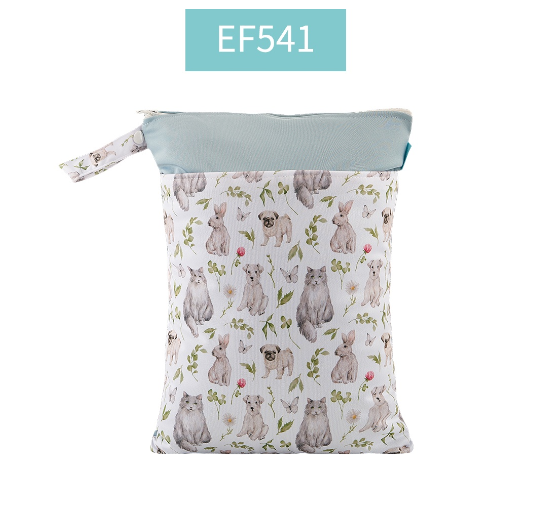 Happy Flute 1PC Reusable Waterproof Fashion Prints Wet And Dry Diaper Bag Double Pocket Cloth Handle Wetbags 30x40CM S10