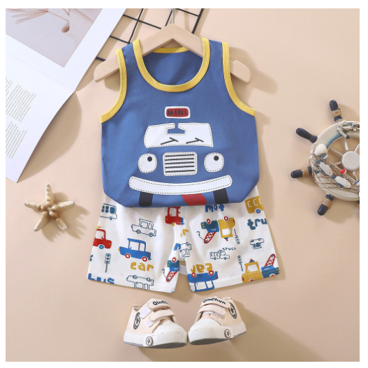 For Baby Boys & Kids Sleeveless Shorts Set Pure Cotton Summer Outfits For Boy S7