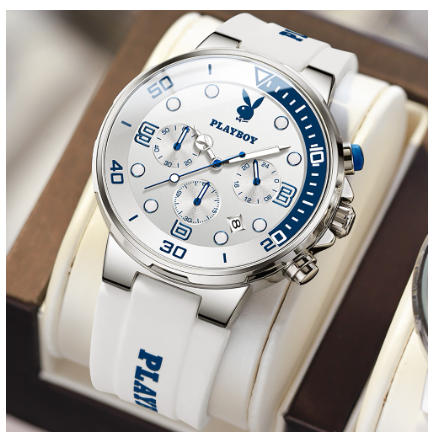 Playboy Watch For Men Waterproof Luminous Calendar Chronograph Silicone Strap Trendy Fashion Men's Watch