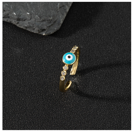Copper Zircon Enamel Drop Oil Ring Female Evil Eye Vintage Accessories Jewelry I