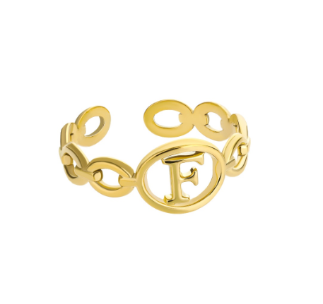 Kaijiang Hollow Initial Letter Rings For Women Gold Color Link Adjustable Open Ring Stainless Steel Jewelry Gift Fashion Accessories F