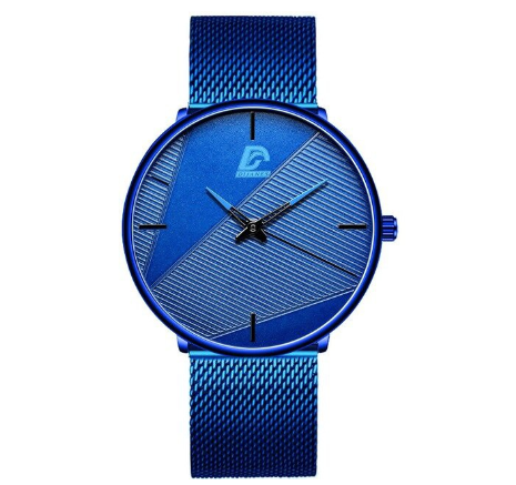 Stainless Steel Ultra-thin Quartz Wristwatch Classic Men's Fashion Waterproof Wacth MESH BLUE