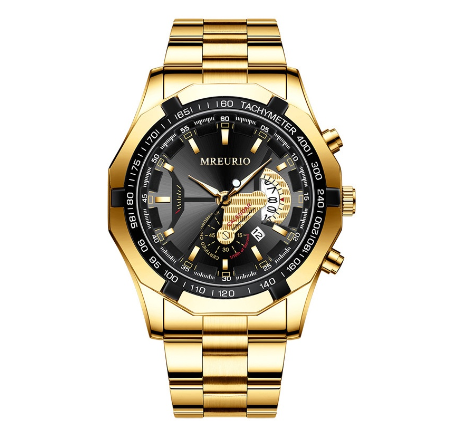Original Luxury Fashion Golden Men's Watch Calendar Luminous Stainless Steel Watch 001