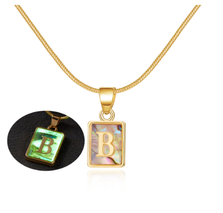 18K Gold 26 Letter Square Colorful Nightlight Pendant Snake Bone Chain Necklace English Letter Pendant Necklace B