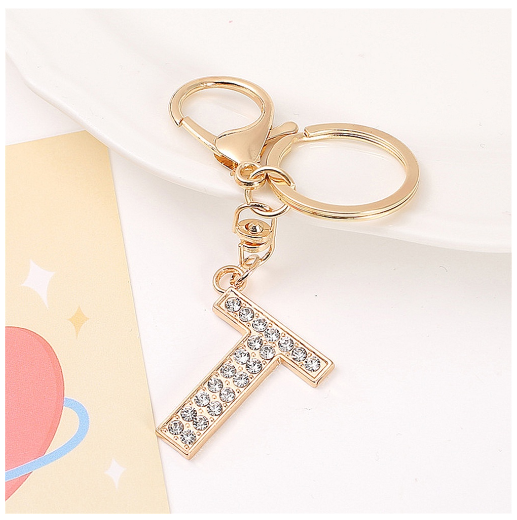 Simple Rhinestone 26 Letter Keychain Gold Color A-Z Initials Metal Keyrings For Women Car Keyholder Accessories Birthday Gifts T